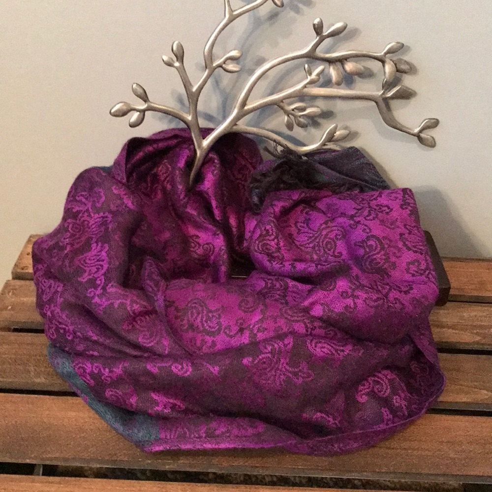 Vibrant Purple and teal Cashmere pashmina